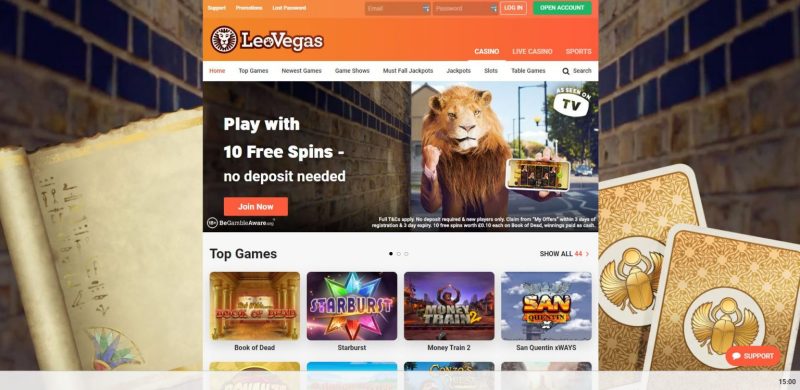 Leovegas casino interface